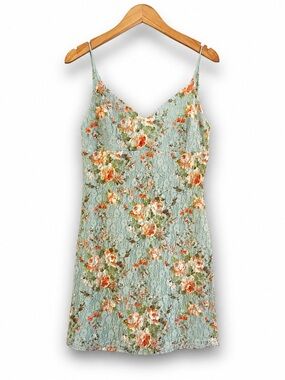 M&E Floral Lace Slip Dress Cowl Back Mini Romantic Cottagecore Size M